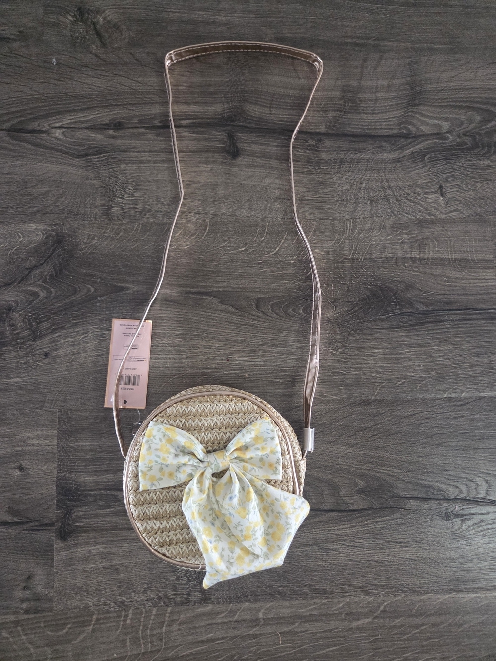 Girls Straw Crossbody Bag with Yellow Floral Bow NWT